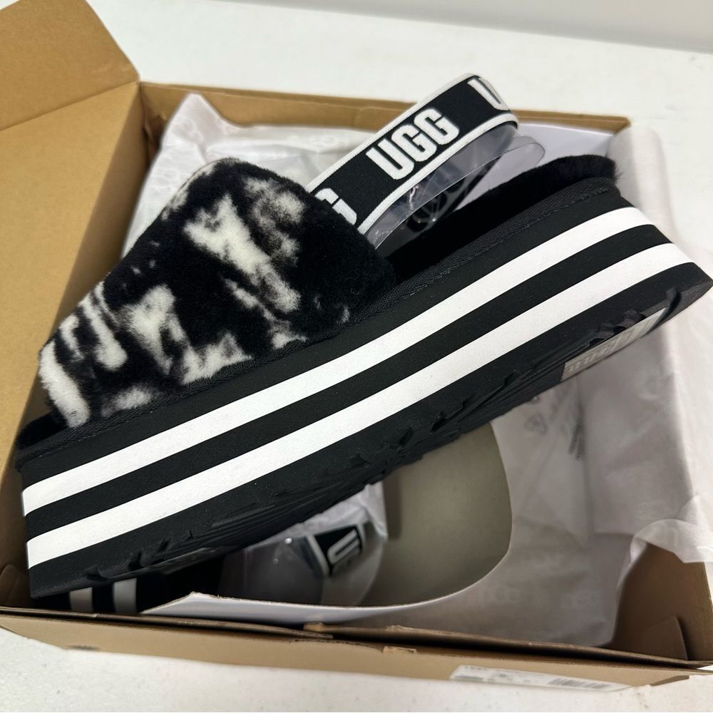 New Ugg Disco Marble Slide Platform Sandal Slippers Black White - Picture 4 of 6